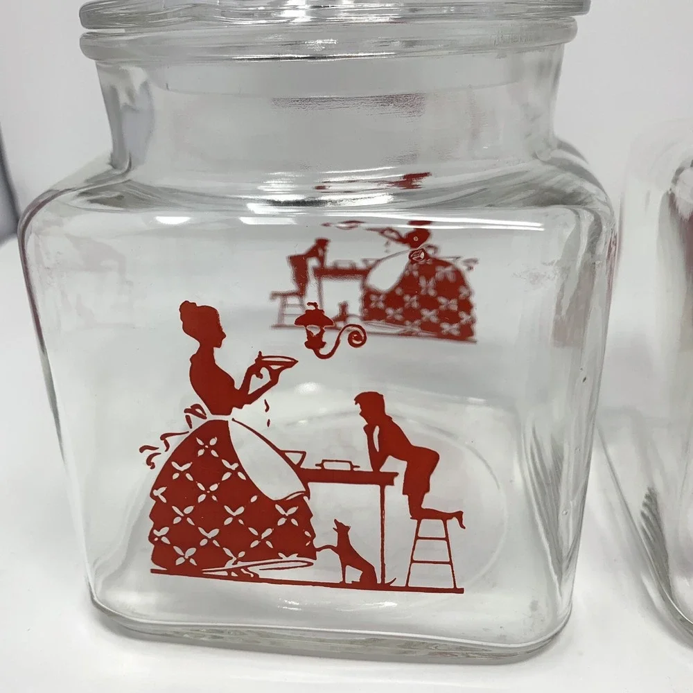 Set 2 Vintage Glass Canister Jar 6 3/4